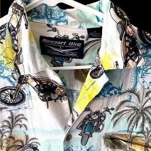 Newport blue motorcycle short sleeve print button up shirt